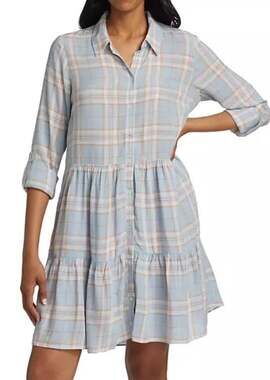 Veronica Beard Jemila Shirt Dress in Vapor Multi Plaid Size XL Shirtdress